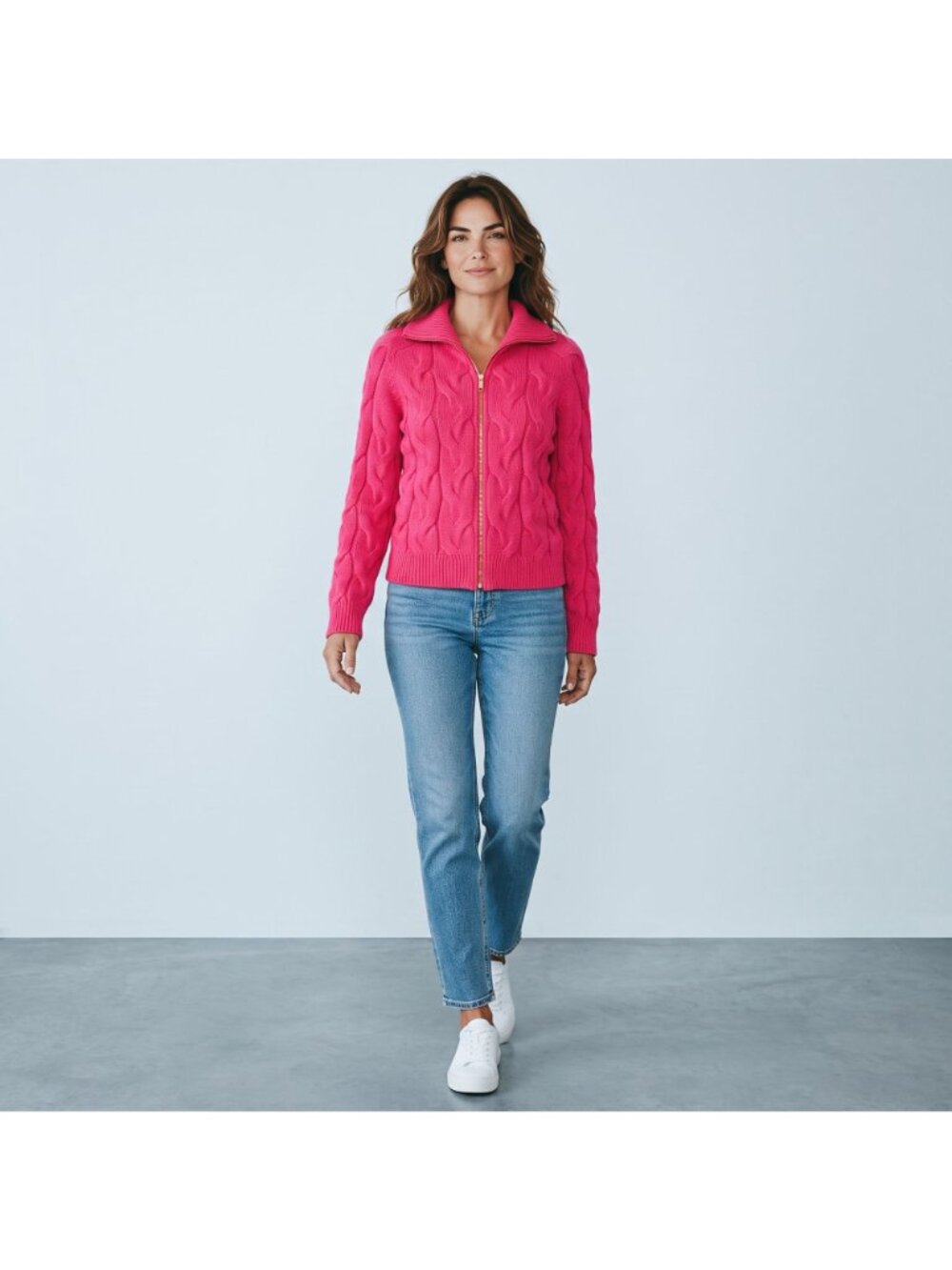 Talbots Women M Pink Cable Knit Full Zip Sweater Cardigan Zip Up Preppy Luxe Cor - Picture 7 of 16